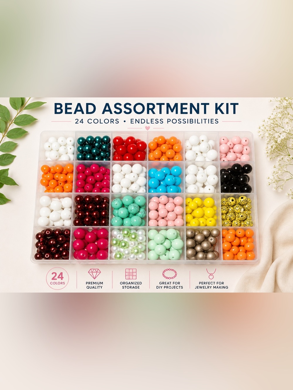 Colorful Round Bead Assortment - 24 Colors